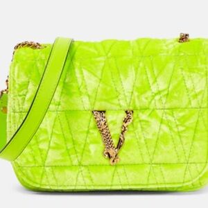 Versace Green Quilted Shoulder Bag with Gold Hardware